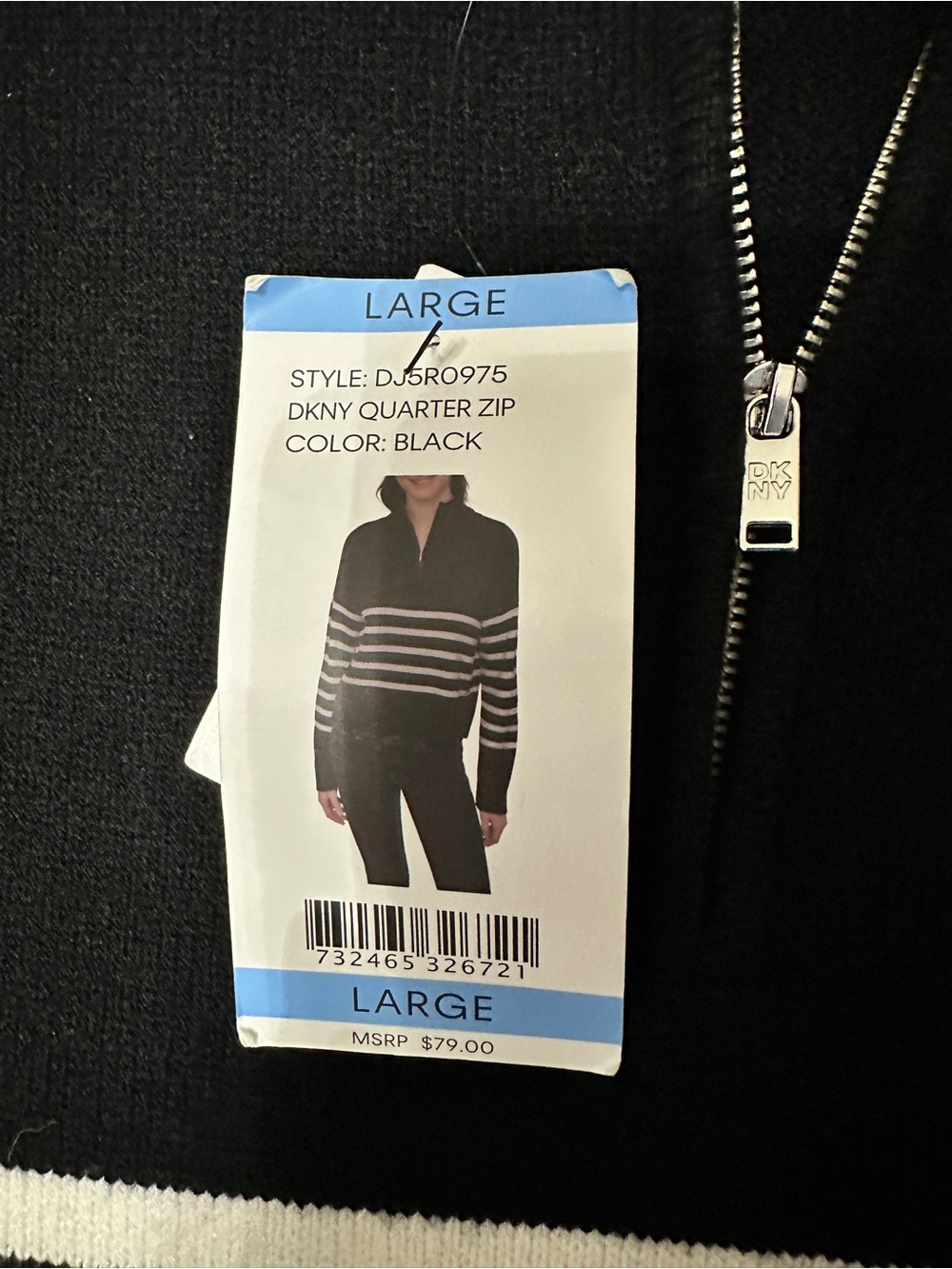 DKNY Black and White Men’s Zip-Front Sweater